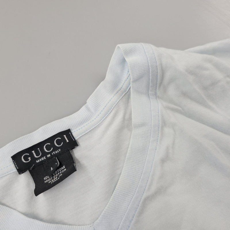 【中古品】【メンズ】 OLD GUCCI オールド グッチ G LOGO ロゴ VNECK S S TEE ブイネック ショートスリーブ Ｔシャツ トップス 半袖 141-260802-ya-03-izu サイズ：L カラー：ライトブルー 万代Net店