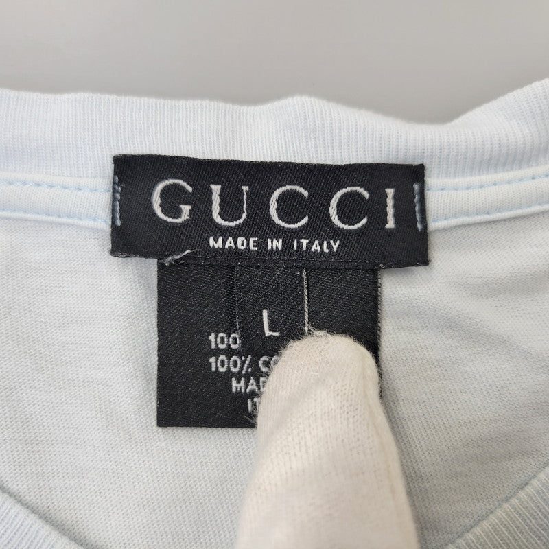 【中古品】【メンズ】 OLD GUCCI オールド グッチ G LOGO ロゴ VNECK S S TEE ブイネック ショートスリーブ Ｔシャツ トップス 半袖 141-260802-ya-03-izu サイズ：L カラー：ライトブルー 万代Net店