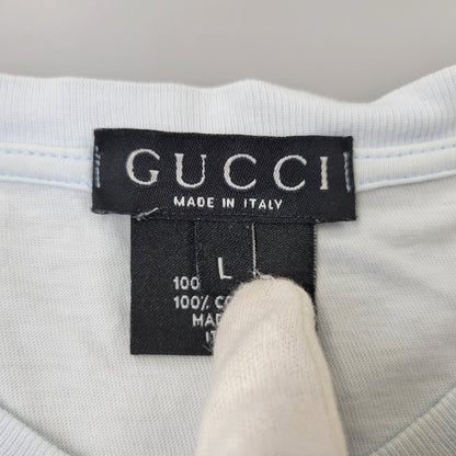 【中古品】【メンズ】 OLD GUCCI オールド グッチ G LOGO ロゴ VNECK S S TEE ブイネック ショートスリーブ Ｔシャツ トップス 半袖 141-260802-ya-03-izu サイズ：L カラー：ライトブルー 万代Net店
