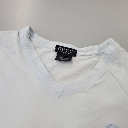 【中古品】【メンズ】 OLD GUCCI オールド グッチ G LOGO ロゴ VNECK S S TEE ブイネック ショートスリーブ Ｔシャツ トップス 半袖 141-260802-ya-03-izu サイズ：L カラー：ライトブルー 万代Net店