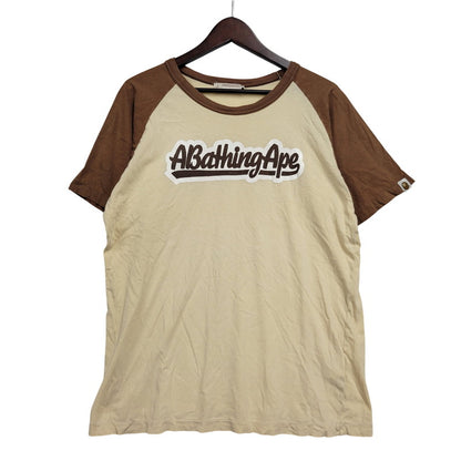 【中古品】【メンズ】 A BATHING APE アベイシングエイプ LOGO PRINT RAGLAN SLEEVE TEE ロゴプリント ラグラン スリーブ Tシャツ 初期タグ プリント 半袖 トップス 142-260728-ay-03-izu サイズ：M カラー：ブラウン×ベージュ 万代Net店