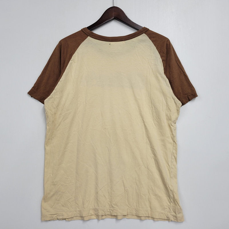 【中古品】【メンズ】 A BATHING APE アベイシングエイプ LOGO PRINT RAGLAN SLEEVE TEE ロゴプリント ラグラン スリーブ Tシャツ 初期タグ プリント 半袖 トップス 142-260728-ay-03-izu サイズ：M カラー：ブラウン×ベージュ 万代Net店
