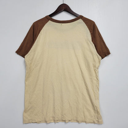 【中古品】【メンズ】 A BATHING APE アベイシングエイプ LOGO PRINT RAGLAN SLEEVE TEE ロゴプリント ラグラン スリーブ Tシャツ 初期タグ プリント 半袖 トップス 142-260728-ay-03-izu サイズ：M カラー：ブラウン×ベージュ 万代Net店