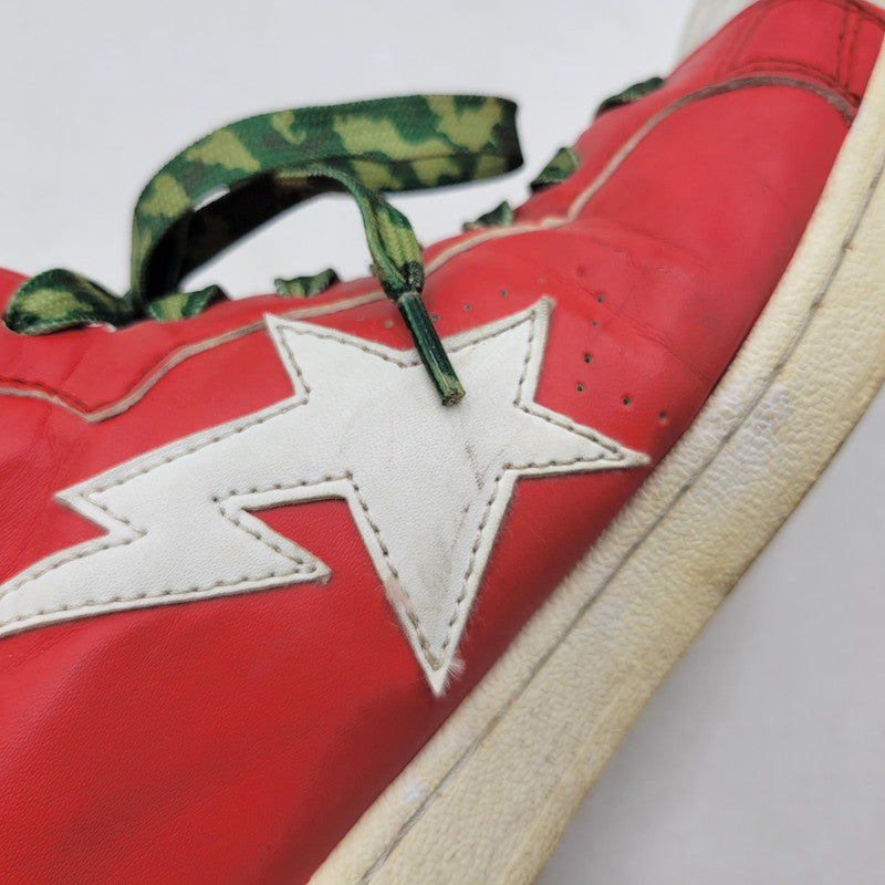 【現状渡し品】【メンズ】 A BATHING APE アベイシングエイプ SHARK LEATHER BIG TONGUE ULTRA SKULL STA HI シャーク レザー ビッグ タング ウルトラ スカル エスティーエー ハイ スニーカー 靴 162-260727-ya-15-izu サイズ：27.5cm カラー：レッド×ホワイト 万代Net店