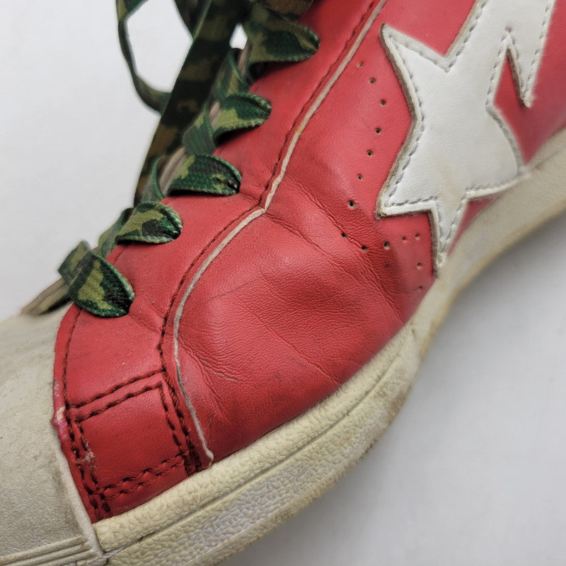 【現状渡し品】【メンズ】 A BATHING APE アベイシングエイプ SHARK LEATHER BIG TONGUE ULTRA SKULL STA HI シャーク レザー ビッグ タング ウルトラ スカル エスティーエー ハイ スニーカー 靴 162-260727-ya-15-izu サイズ：27.5cm カラー：レッド×ホワイト 万代Net店