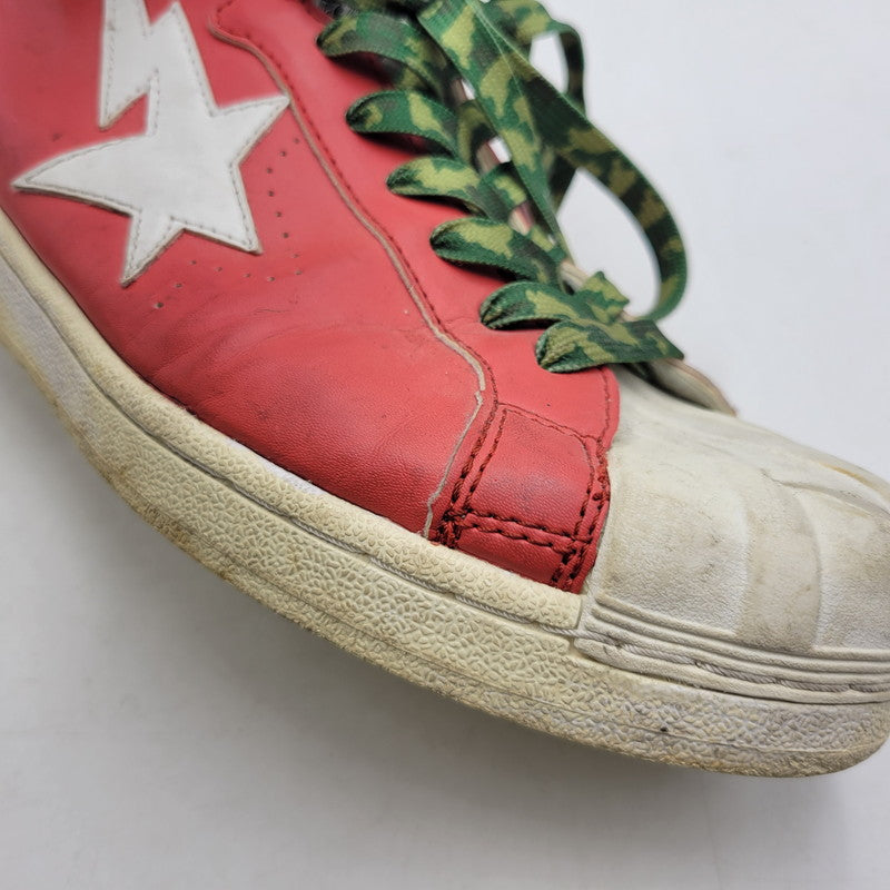 【現状渡し品】【メンズ】 A BATHING APE アベイシングエイプ SHARK LEATHER BIG TONGUE ULTRA SKULL STA HI シャーク レザー ビッグ タング ウルトラ スカル エスティーエー ハイ スニーカー 靴 162-260727-ya-15-izu サイズ：27.5cm カラー：レッド×ホワイト 万代Net店