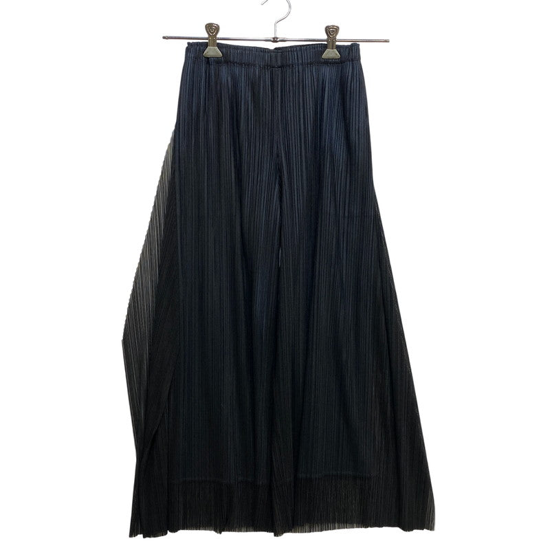 【中古品】【レディース】 PLEATS PLEASE ISSEY MIYAKE プリーツプリーズ バイ イッセイ ミヤケ PP76-JF704 PLEATS WIDE PANTS プリーツ ワイド パンツ ボトムス 168-260729-kh-02-izu サイズ：1 カラー：ブラック×ネイビー 万代Net店