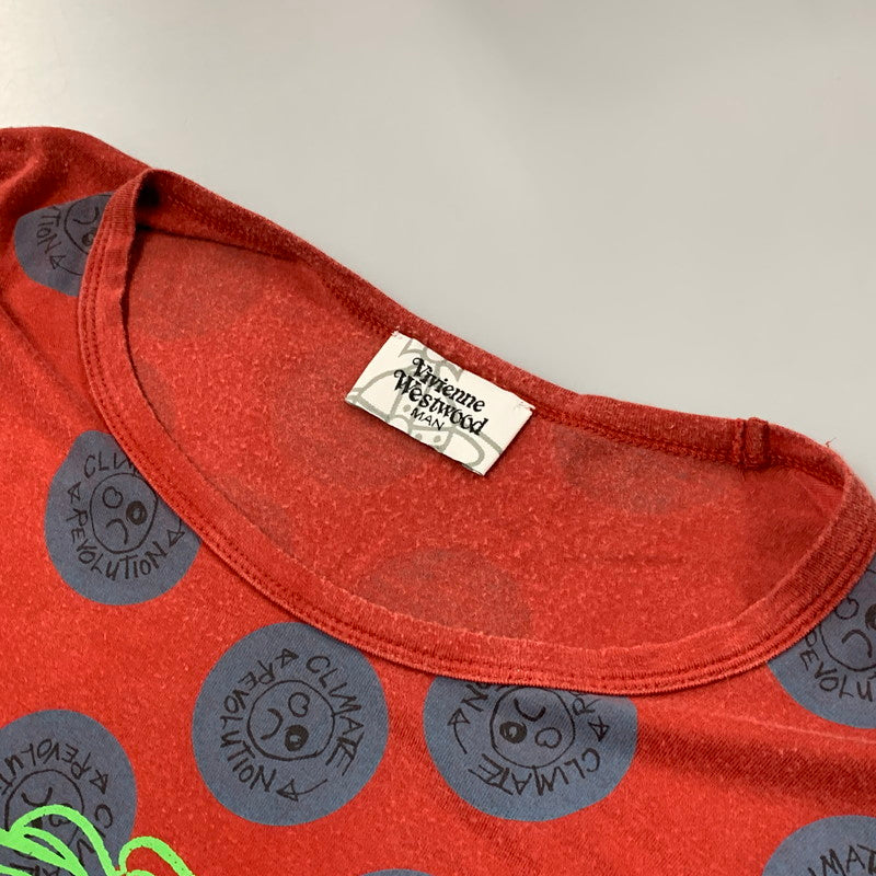 【中古品】【メンズ】 VIVIENNE WESTWOOD MAN ヴィヴィアンウエストウッドマン VW-M1-71481 総柄 OVERSIZE S S TEE オーバーサイズ Tシャツ 半袖 トップス 141-260801-yn-04-izu サイズ：F カラー：レッド 万代Net店
