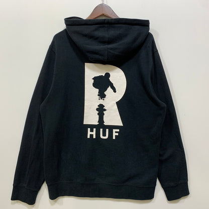 【中古品】【メンズ】 HUF ハフ × REAL SKATEBOARDS リアル スケートボード REAL HUF PULLOVER HOODIE リアル ハフ プルオーバー フーディ パーカー コラボ トップス 142-260731-ay-07-izu サイズ：M カラー：ブラック 万代Net店