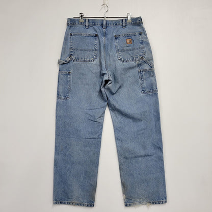 【現状渡し品】【メンズ】 Carhartt カーハート DUNGAREE FIT DOUBLEKNEE PAINTER DENIM PANTS B73 DST ダンガリーフィット ダブルニー ペインター デニムパンツ ボトムス 157-260805-ay-06-izu サイズ：36×32 カラー：ライトインディゴ 万代Net店
