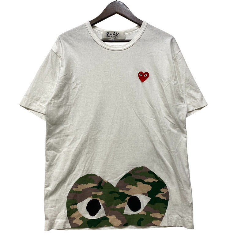 【中古品】【メンズ】 PLAY COMME des GARCONS プレイコムデギャルソン PRINTED CAMOUFLAGE HEART T-SHIRT AX-T244 AD2026 カモフラージュ ハート Tシャツ 半袖 140-260801-as-10-izu サイズ：XL カラー：ホワイト 万代Net店