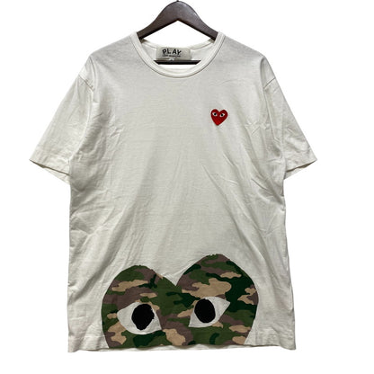 【中古品】【メンズ】 PLAY COMME des GARCONS プレイコムデギャルソン PRINTED CAMOUFLAGE HEART T-SHIRT AX-T244 AD2026 カモフラージュ ハート Tシャツ 半袖 140-260801-as-10-izu サイズ：XL カラー：ホワイト 万代Net店