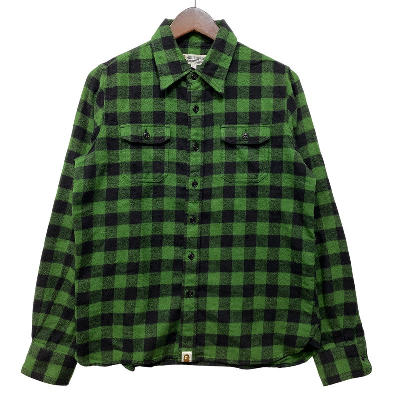【中古品】【レディース】 A BATHING APE アベイシングエイプ FLANNEL CHECK SHIRT フランネル チェック シャツ トップス 長袖 168-260807-cs-04-izu サイズ：S カラー：グリーン×ブラック 万代Net店
