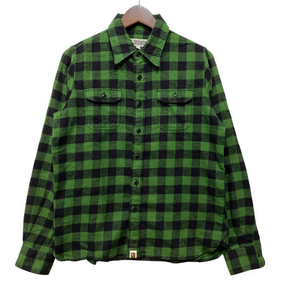 【中古品】【レディース】 A BATHING APE アベイシングエイプ FLANNEL CHECK SHIRT フランネル チェック シャツ トップス 長袖 168-260807-cs-04-izu サイズ：S カラー：グリーン×ブラック 万代Net店