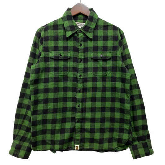 【中古品】【レディース】 A BATHING APE アベイシングエイプ FLANNEL CHECK SHIRT フランネル チェック シャツ トップス 長袖 168-260807-cs-04-izu サイズ：S カラー：グリーン×ブラック 万代Net店