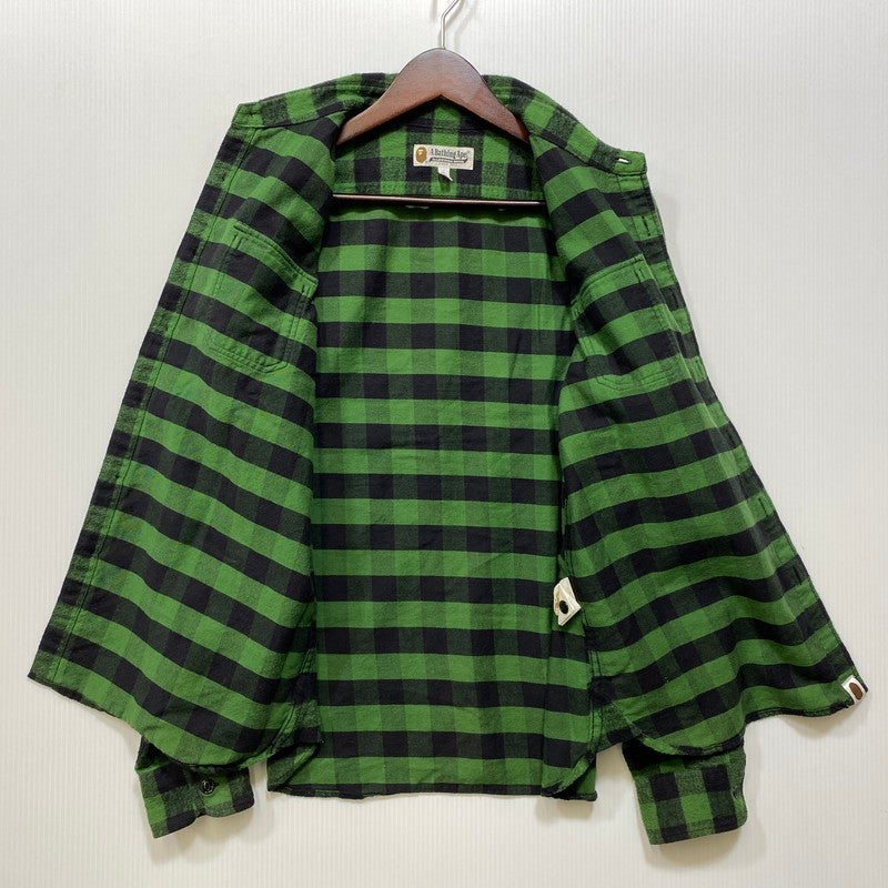 【中古品】【レディース】 A BATHING APE アベイシングエイプ FLANNEL CHECK SHIRT フランネル チェック シャツ トップス 長袖 168-260807-cs-04-izu サイズ：S カラー：グリーン×ブラック 万代Net店