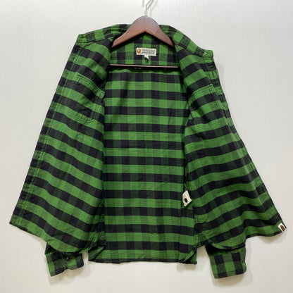 【中古品】【レディース】 A BATHING APE アベイシングエイプ FLANNEL CHECK SHIRT フランネル チェック シャツ トップス 長袖 168-260807-cs-04-izu サイズ：S カラー：グリーン×ブラック 万代Net店