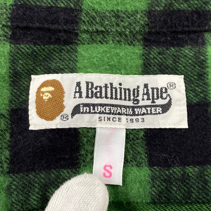 【中古品】【レディース】 A BATHING APE アベイシングエイプ FLANNEL CHECK SHIRT フランネル チェック シャツ トップス 長袖 168-260807-cs-04-izu サイズ：S カラー：グリーン×ブラック 万代Net店