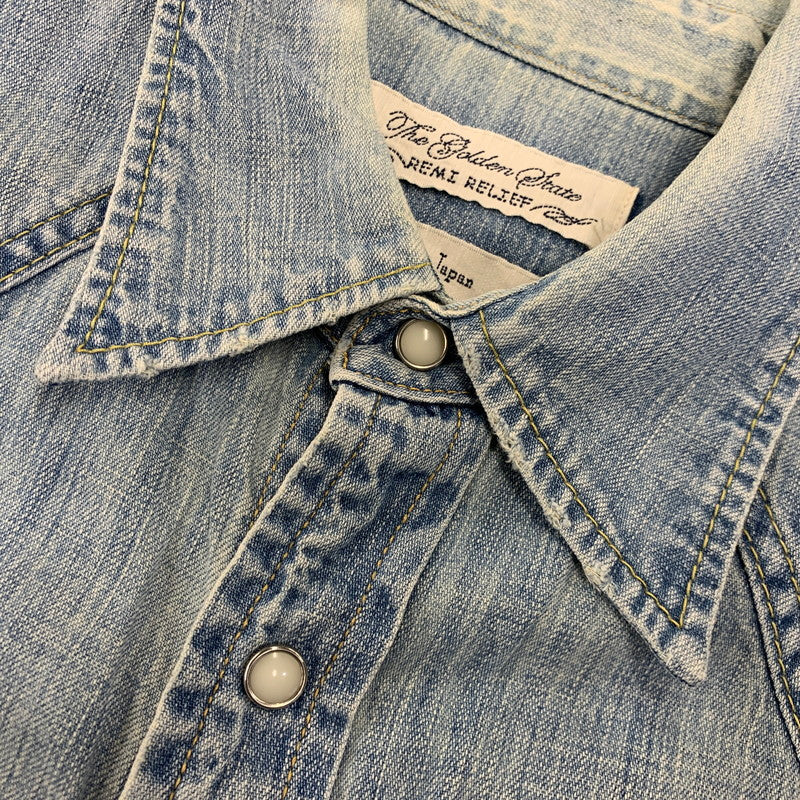 【中古品】【メンズ】 REMI RELIEF レミレリーフ DENIM WESTERN LS SHIRT デニム ウエスタン ロングスリーブ シャツ トップス 長袖 145-260807-cs-14-izu サイズ：M カラー：ライトインディゴ 万代Net店