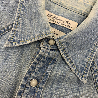 【中古品】【メンズ】 REMI RELIEF レミレリーフ DENIM WESTERN LS SHIRT デニム ウエスタン ロングスリーブ シャツ トップス 長袖 145-260807-cs-14-izu サイズ：M カラー：ライトインディゴ 万代Net店