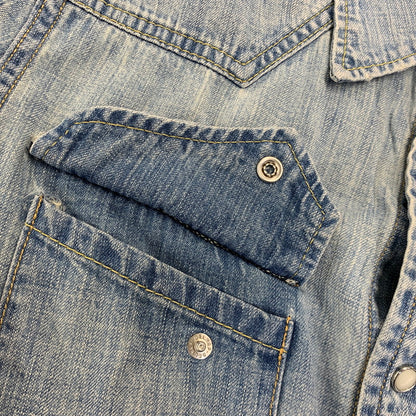 【中古品】【メンズ】 REMI RELIEF レミレリーフ DENIM WESTERN LS SHIRT デニム ウエスタン ロングスリーブ シャツ トップス 長袖 145-260807-cs-14-izu サイズ：M カラー：ライトインディゴ 万代Net店