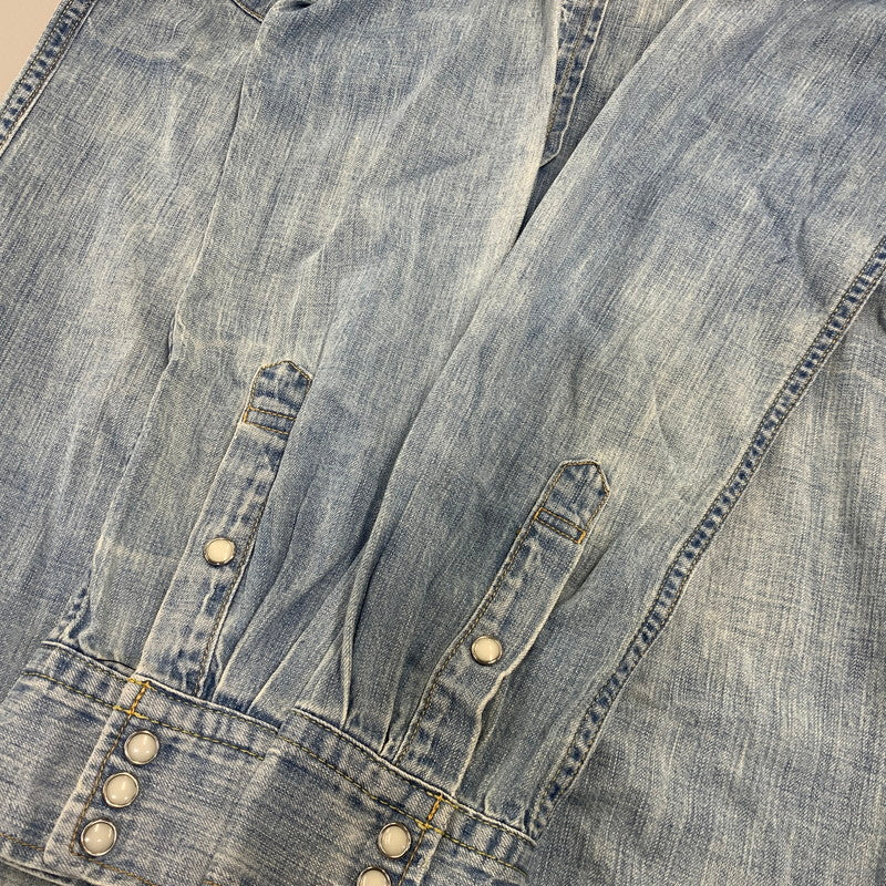 【中古品】【メンズ】 REMI RELIEF レミレリーフ DENIM WESTERN LS SHIRT デニム ウエスタン ロングスリーブ シャツ トップス 長袖 145-260807-cs-14-izu サイズ：M カラー：ライトインディゴ 万代Net店