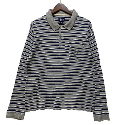 【中古品】【メンズ】 OLD STUSSY オールド ステューシー 紺タグ インド製 BORDER LS POLO SHIRT ボーダー ロングスリーブ ポロ シャツ トップス 長袖 142-260807-cs-03-izu サイズ：S カラー：グレー×ネイビー 万代Net店