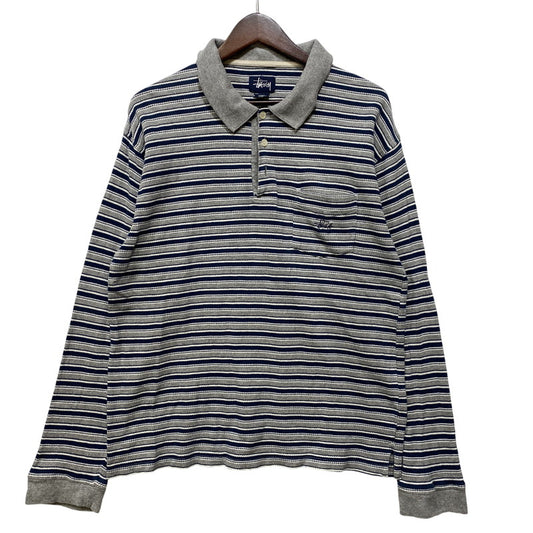 【中古品】【メンズ】 OLD STUSSY オールド ステューシー 紺タグ インド製 BORDER LS POLO SHIRT ボーダー ロングスリーブ ポロ シャツ トップス 長袖 142-260807-cs-03-izu サイズ：S カラー：グレー×ネイビー 万代Net店
