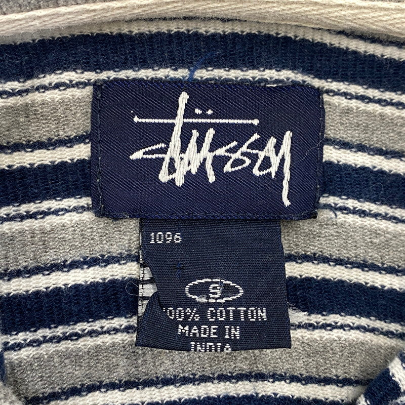 【中古品】【メンズ】 OLD STUSSY オールド ステューシー 紺タグ インド製 BORDER LS POLO SHIRT ボーダー ロングスリーブ ポロ シャツ トップス 長袖 142-260807-cs-03-izu サイズ：S カラー：グレー×ネイビー 万代Net店
