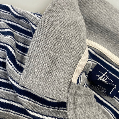【中古品】【メンズ】 OLD STUSSY オールド ステューシー 紺タグ インド製 BORDER LS POLO SHIRT ボーダー ロングスリーブ ポロ シャツ トップス 長袖 142-260807-cs-03-izu サイズ：S カラー：グレー×ネイビー 万代Net店