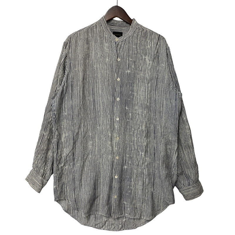 【中古品】【メンズ】 BANANATIME バナナタイム 300-004-04 SILK STRIPE NO COLLAR LS SHIRT シルク ストライプ ノーカラー ロングスリーブ シャツ トップス 長袖 140-260809-ya-06-izu サイズ：S カラー：ネイビー×ホワイト 万代Net店