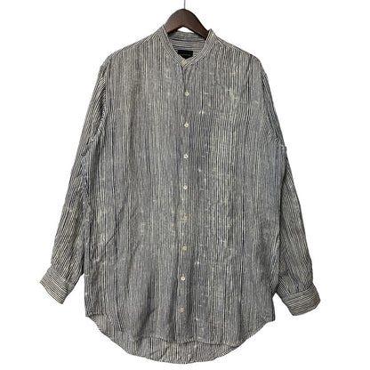 【中古品】【メンズ】 BANANATIME バナナタイム 300-004-04 SILK STRIPE NO COLLAR LS SHIRT シルク ストライプ ノーカラー ロングスリーブ シャツ トップス 長袖 140-260809-ya-06-izu サイズ：S カラー：ネイビー×ホワイト 万代Net店