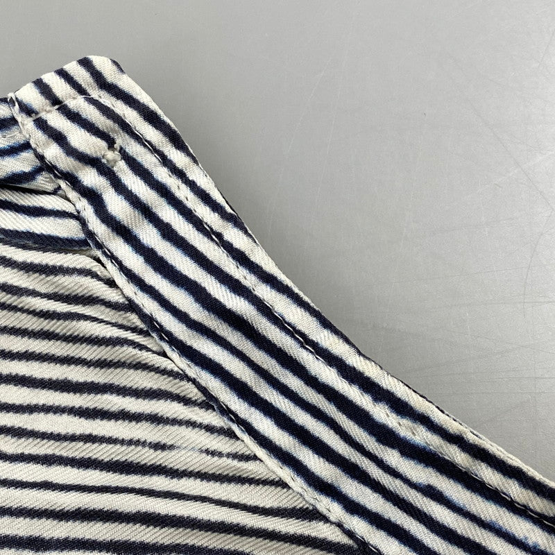 【中古品】【メンズ】 BANANATIME バナナタイム 300-004-04 SILK STRIPE NO COLLAR LS SHIRT シルク ストライプ ノーカラー ロングスリーブ シャツ トップス 長袖 140-260809-ya-06-izu サイズ：S カラー：ネイビー×ホワイト 万代Net店