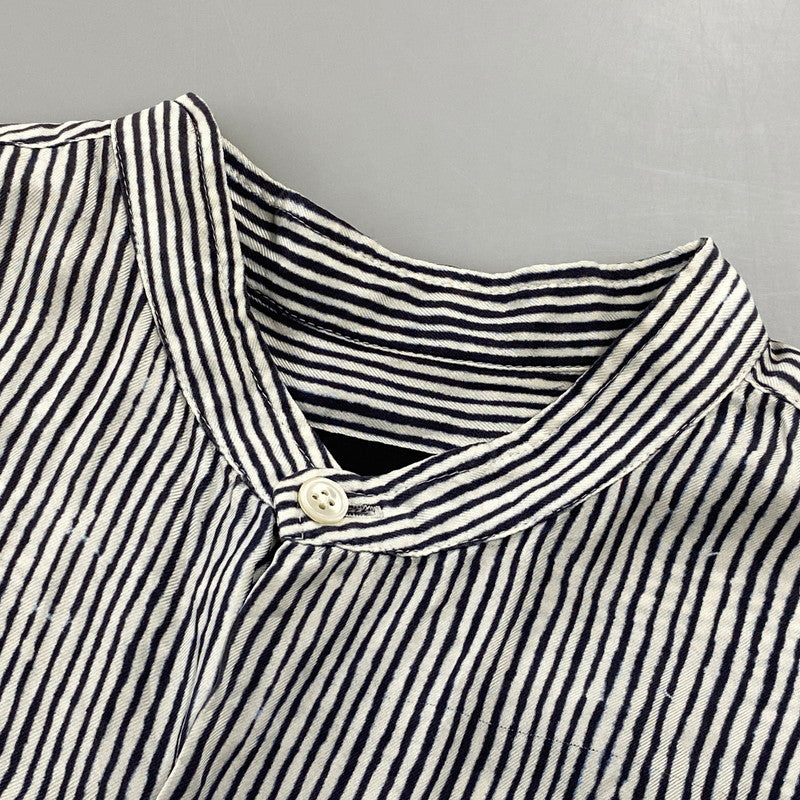 【中古品】【メンズ】 BANANATIME バナナタイム 300-004-04 SILK STRIPE NO COLLAR LS SHIRT シルク ストライプ ノーカラー ロングスリーブ シャツ トップス 長袖 140-260809-ya-06-izu サイズ：S カラー：ネイビー×ホワイト 万代Net店