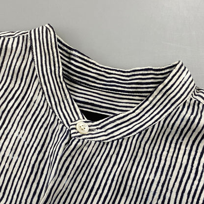 【中古品】【メンズ】 BANANATIME バナナタイム 300-004-04 SILK STRIPE NO COLLAR LS SHIRT シルク ストライプ ノーカラー ロングスリーブ シャツ トップス 長袖 140-260809-ya-06-izu サイズ：S カラー：ネイビー×ホワイト 万代Net店