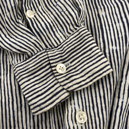 【中古品】【メンズ】 BANANATIME バナナタイム 300-004-04 SILK STRIPE NO COLLAR LS SHIRT シルク ストライプ ノーカラー ロングスリーブ シャツ トップス 長袖 140-260809-ya-06-izu サイズ：S カラー：ネイビー×ホワイト 万代Net店
