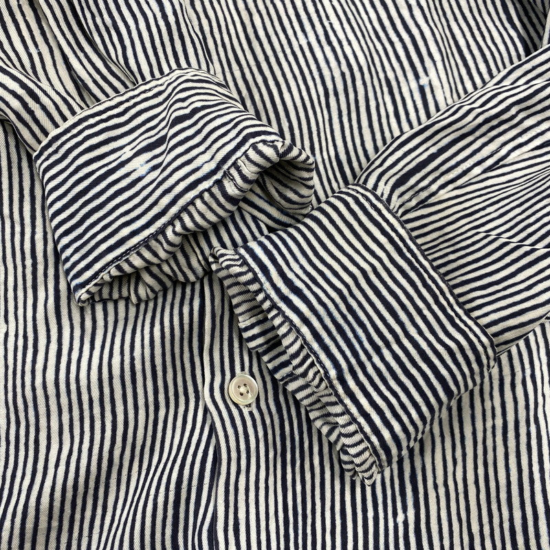 【中古品】【メンズ】 BANANATIME バナナタイム 300-004-04 SILK STRIPE NO COLLAR LS SHIRT シルク ストライプ ノーカラー ロングスリーブ シャツ トップス 長袖 140-260809-ya-06-izu サイズ：S カラー：ネイビー×ホワイト 万代Net店