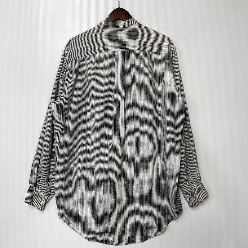 【中古品】【メンズ】 BANANATIME バナナタイム 300-004-04 SILK STRIPE NO COLLAR LS SHIRT シルク ストライプ ノーカラー ロングスリーブ シャツ トップス 長袖 140-260809-ya-06-izu サイズ：S カラー：ネイビー×ホワイト 万代Net店