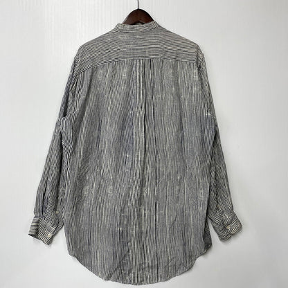 【中古品】【メンズ】 BANANATIME バナナタイム 300-004-04 SILK STRIPE NO COLLAR LS SHIRT シルク ストライプ ノーカラー ロングスリーブ シャツ トップス 長袖 140-260809-ya-06-izu サイズ：S カラー：ネイビー×ホワイト 万代Net店