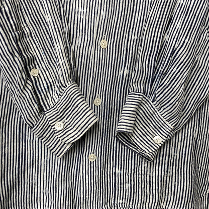 【中古品】【メンズ】 BANANATIME バナナタイム 300-004-04 SILK STRIPE NO COLLAR LS SHIRT シルク ストライプ ノーカラー ロングスリーブ シャツ トップス 長袖 140-260809-ya-06-izu サイズ：S カラー：ネイビー×ホワイト 万代Net店