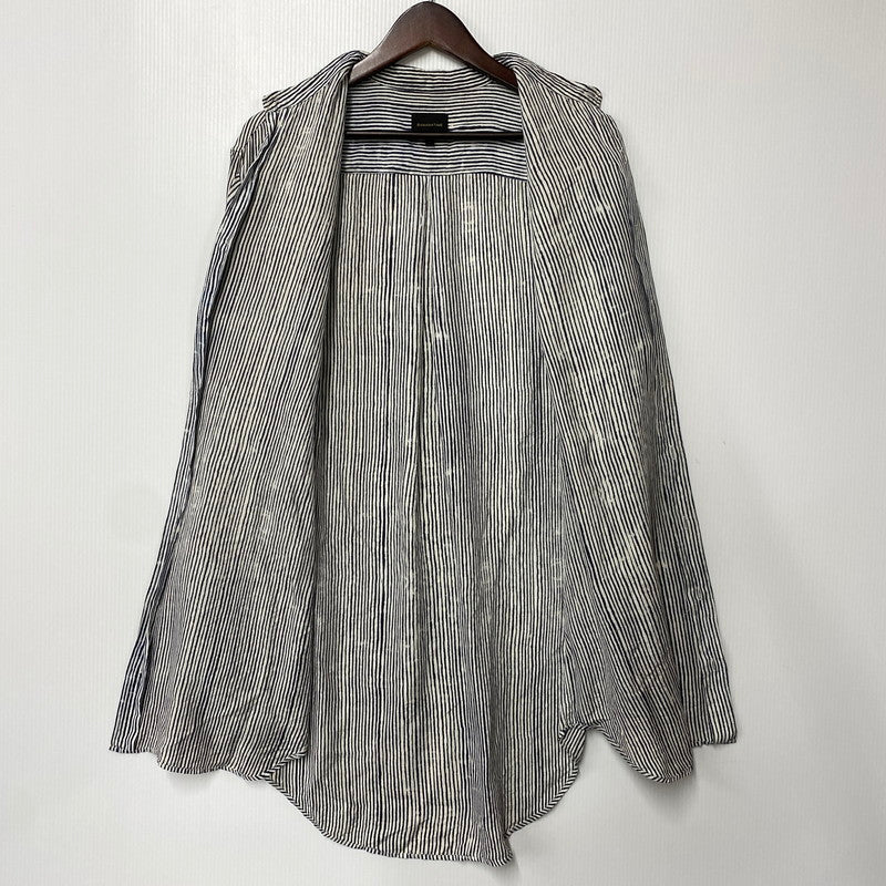 【中古品】【メンズ】 BANANATIME バナナタイム 300-004-04 SILK STRIPE NO COLLAR LS SHIRT シルク ストライプ ノーカラー ロングスリーブ シャツ トップス 長袖 140-260809-ya-06-izu サイズ：S カラー：ネイビー×ホワイト 万代Net店