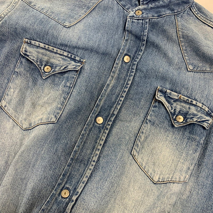 【中古品】【メンズ】 UNUSED アンユーズド DENIM WESTERN LS SHIRT デニム ウエスタン ロングスリーブ シャツ トップス 長袖 140-260807-cs-13-izu サイズ：2 カラー：ライトインディゴ 万代Net店