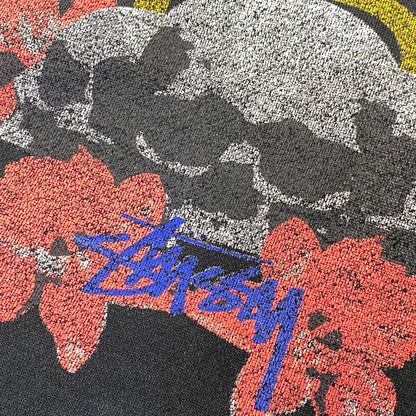 【現状渡し品】【メンズ】 OLD STUSSY オールド ステューシー USA製 紺タグ 90’S SKULL FLOUR GRAPHIC SWEAT HOODIE スカルフラワー グラフィック スウェット フーディー 142-260804-yn-05-izu サイズ：L カラー：ブラック 万代Net店