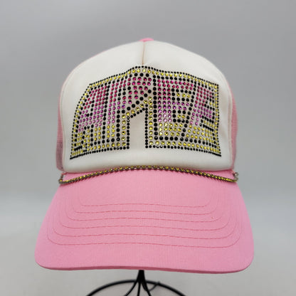 【中古品】【メンズ/レディース】 OLD A BATHING APE オールド アベイシングエイプ AAPE CRYSTAL LOGO MESH SNAPBACK CAP クリスタル ロゴ メッシュ スナップバック キャップ 帽子 185-260803-as-17-izu サイズ：F カラー：ピンク 万代Net店