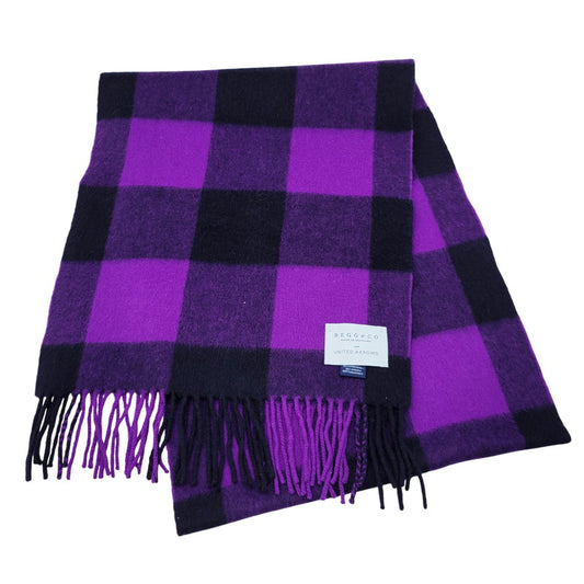 【中古品】【メンズ/レディース】 BEGG&CO FOR UNITED ARROWS ベグアンドコー ユナイテッドアローズ LAMBS WOOL FRINGE CHECK MUFFLER ラムウール フリンジ チェック マフラー 187-260803-as-36-izu カラー：パープル系 万代Net店
