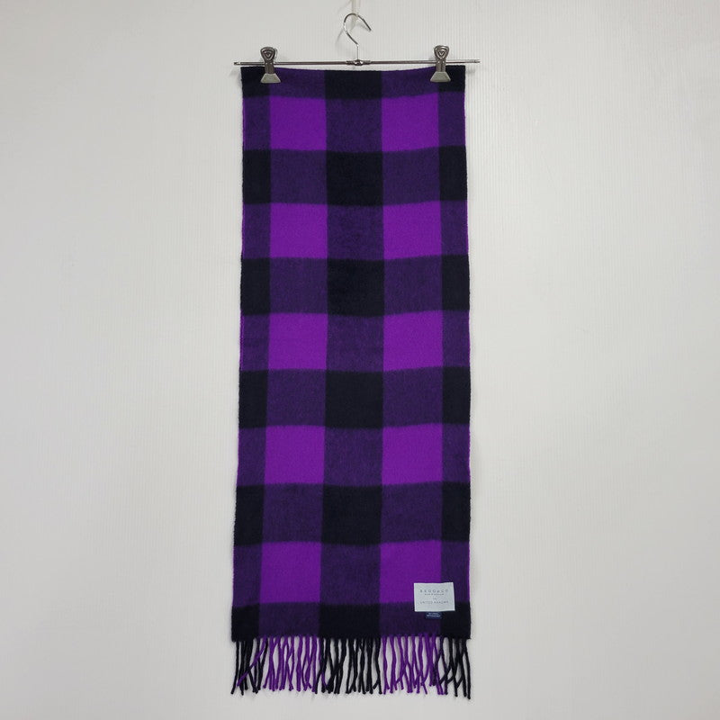 【中古品】【メンズ/レディース】 BEGG&CO FOR UNITED ARROWS ベグアンドコー ユナイテッドアローズ LAMBS WOOL FRINGE CHECK MUFFLER ラムウール フリンジ チェック マフラー 187-260803-as-36-izu カラー：パープル系 万代Net店