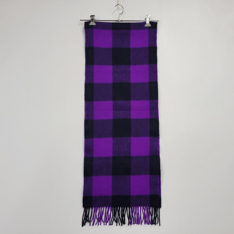 【中古品】【メンズ/レディース】 BEGG&CO FOR UNITED ARROWS ベグアンドコー ユナイテッドアローズ LAMBS WOOL FRINGE CHECK MUFFLER ラムウール フリンジ チェック マフラー 187-260803-as-36-izu カラー：パープル系 万代Net店