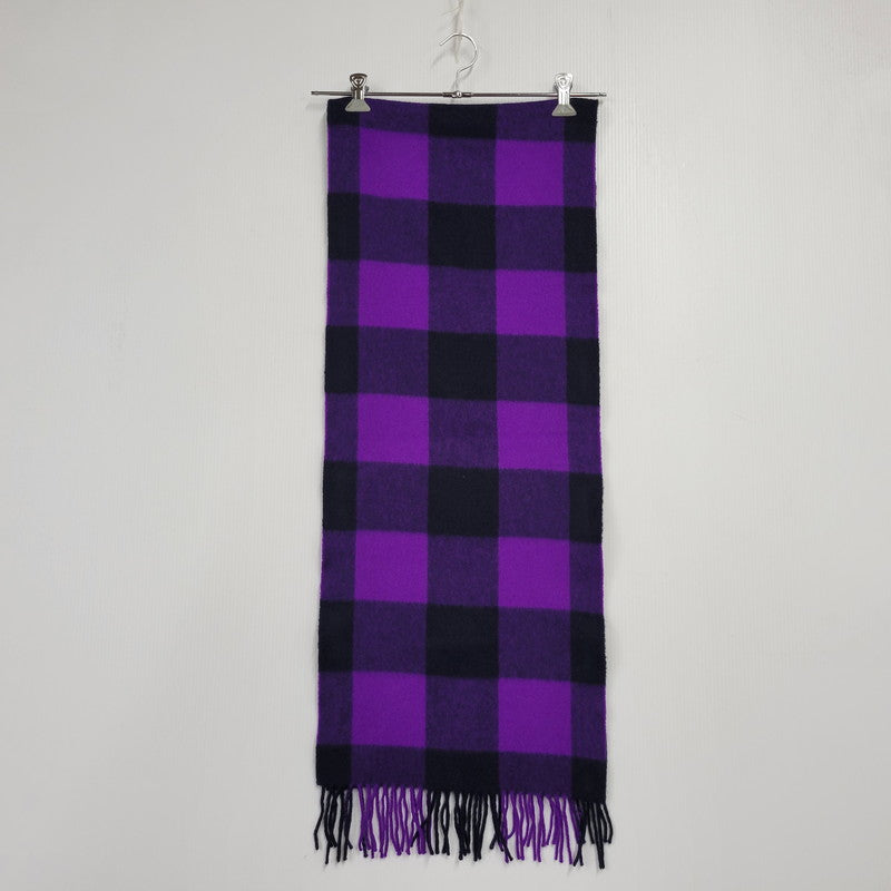 【中古品】【メンズ/レディース】 BEGG&CO FOR UNITED ARROWS ベグアンドコー ユナイテッドアローズ LAMBS WOOL FRINGE CHECK MUFFLER ラムウール フリンジ チェック マフラー 187-260803-as-36-izu カラー：パープル系 万代Net店