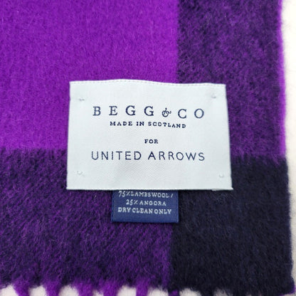 【中古品】【メンズ/レディース】 BEGG&CO FOR UNITED ARROWS ベグアンドコー ユナイテッドアローズ LAMBS WOOL FRINGE CHECK MUFFLER ラムウール フリンジ チェック マフラー 187-260803-as-36-izu カラー：パープル系 万代Net店