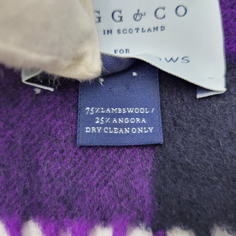 【中古品】【メンズ/レディース】 BEGG&CO FOR UNITED ARROWS ベグアンドコー ユナイテッドアローズ LAMBS WOOL FRINGE CHECK MUFFLER ラムウール フリンジ チェック マフラー 187-260803-as-36-izu カラー：パープル系 万代Net店